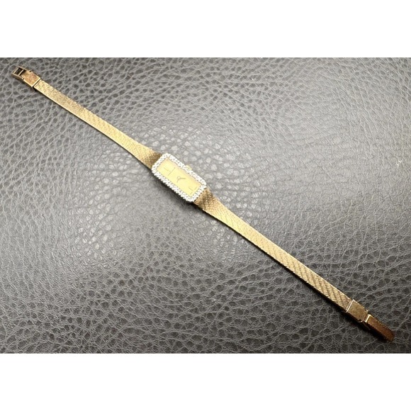 Hamilton Accessories - Hamilton Vintage Diamond Bezel Gold Plated Rectangular Watch Swiss NEEDS BATTERY